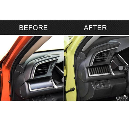 Carbon Fiber Decorative Sticker for Honda Civic 2016-2019 - before and after dashboard trim accent showing textured carbon fiber finish