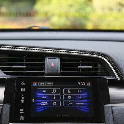 Carbon Fiber Decorative Sticker for Honda Civic 2016-2019 applied to dashboard trim above infotainment screen