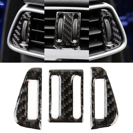 Carbon Fiber Decorative Sticker for Jaguar F-PACE Air Outlet installed on dashboard air vents, glossy carbon weave trim set