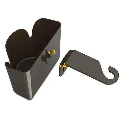 Car Back Seat Hook for Trash Storage and Organization - compact plastic hook and removable bin for hanging trash bags, snacks and small items in car