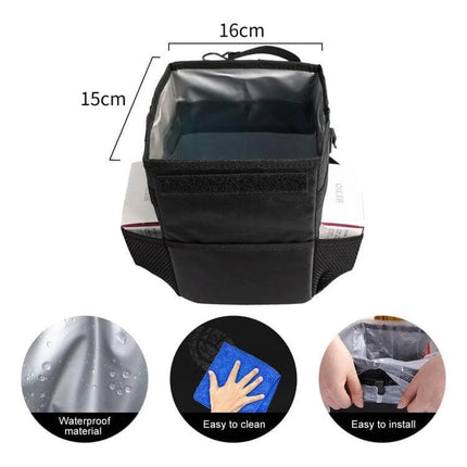 Convenient Car Back Seat Hook Trash Can for Storage - compact waterproof Oxford trash bin with handle, easy to clean and install, 16x15cm