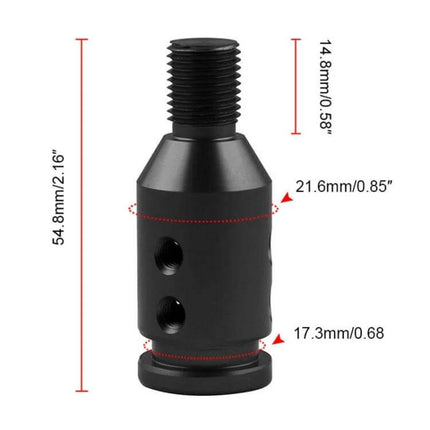 Aluminum Adapter for Car Gear Shift Knobs, 12x1.25 Thread — black anodized aluminum adapter with 12x1.25 male thread and dimensions shown
