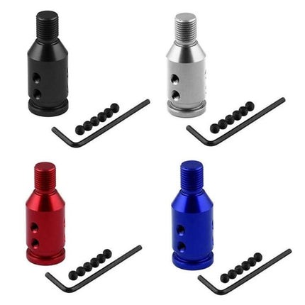 Aluminum Adapter for Car Gear Shift Knobs, 12x1.25 Thread - anodized color options with set screws and hex key, durable aluminum adapter for easy knob installation