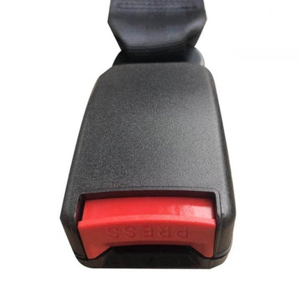 Universal Car Seat Belt Extension Strap for Comfort, 36cm Length - black polyester buckle extender showing red press button