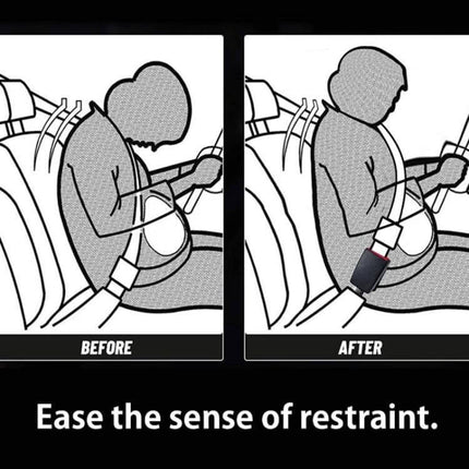 Universal Car Seat Belt Extension Strap for Comfort, 36cm Length - before and after illustration easing sense of restraint