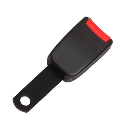 Two-Point Seat Belt for Forklifts and Trucks, Practical Design - close-up of black buckle with red release and metal mounting tab
