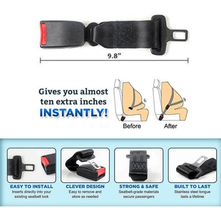 Car Seat Belt Extension Strap for Adjustable Driving Comfort - 9.8" adjustable extension giving almost ten extra inches, easy install, strong & safe