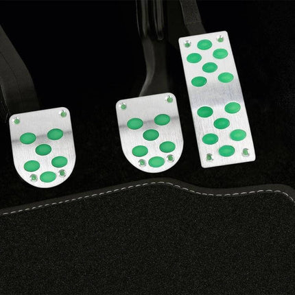 3 In 1 Luminous Non-Slip Car Pedal Set For Safer Driving - aluminum alloy pedals with green silicone grip for improved night visibility and wet-condition traction