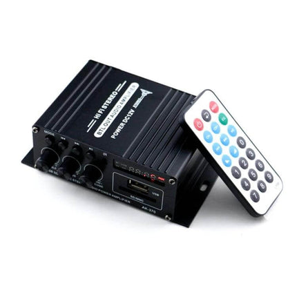Bluetooth HiFi Amplifier For Home And Car Audio System compact dual-channel 12–14V amp with remote for bookshelf and car stereo upgrades