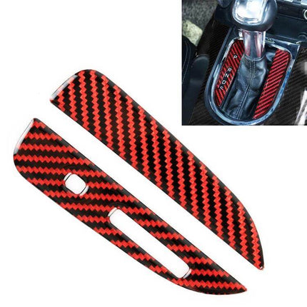 Alt Tag: 2 in 1 Carbon Fiber Gear Position Decorative Sticker for Ford Mustang 2015-2020 - red carbon fiber gear position trim, easy install, durable lightweight