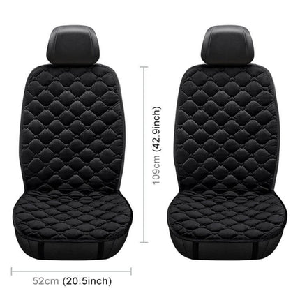 Warm Double Seat Car Heater Cushion for Winter Use - black quilted dual-seat heated car seat cover showing measurements