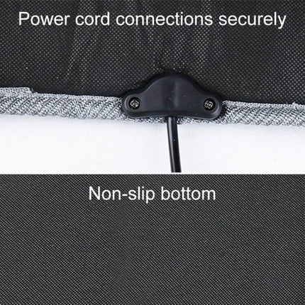 Warm Double Seat Car Heater Cushion for Winter Use showing secure power cord connection and non-slip bottom for stable heated seats