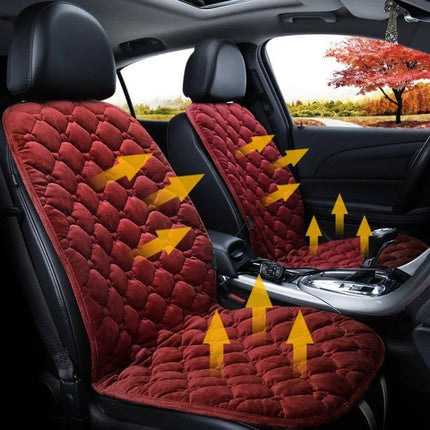 Warm Double Seat Car Heater Cushion for Winter Use - red heated double seat cover warming both front seats, attaches with straps, plugs into car power