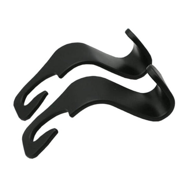 2-Piece Car Back Seat Hooks for Vehicle Organization - black semi-circular hooks to hang bags, coats, groceries on seatbacks