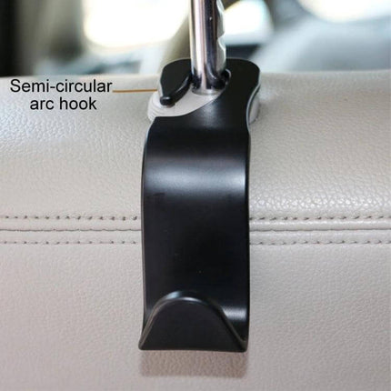 2-Piece Car Back Seat Hooks for Vehicle Organization - closeup of semi-circular arc hook hanging on headrest securing bag and coat