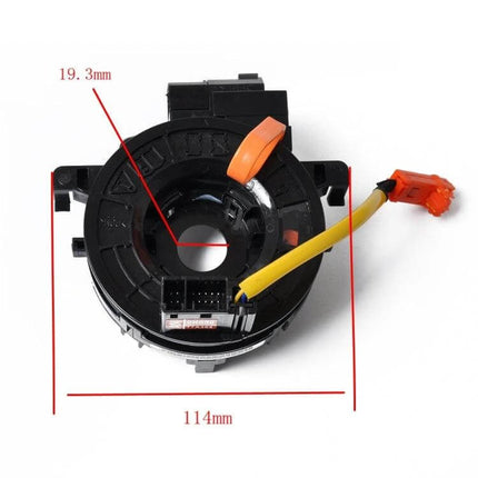 Clock Spring For Corolla And Yaris Steering Wheel Replacement – black clock spring assembly with yellow airbag connector and 114mm dimension
