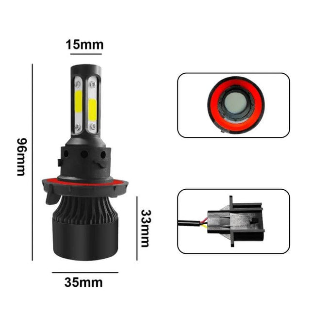 LED Headlight Pair For Cars, H13 Bulbs, Easy Fit And Durable - 6000K 25W 2500lm per bulb compact plug-and-play LED headlight with dimensions 96x35x15mm