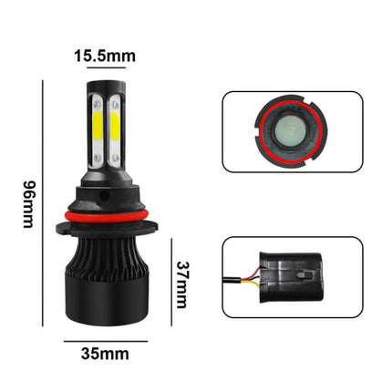 Car LED Headlight Lamps 2 Pack For Everyday Driving - plug-and-play 6000K 2500LM bulb with dimensions 96x35x15.5mm and wiring connector