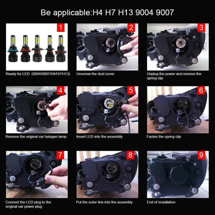 Car LED Headlight Bulbs 6000K For Everyday Driving - step-by-step plug-and-play installation guide for H4 H7 H13 9004 9007