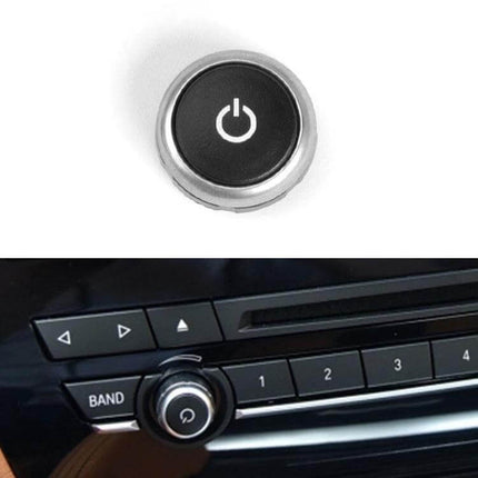 Car Radio Volume Knob For BMW F15 Replacement Direct Fit - ABS+PC durable replacement with power symbol, shown installed on dashboard