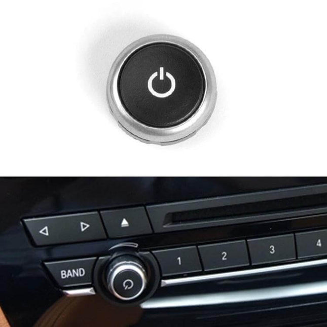 Car Radio Volume Knob For BMW F15 Replacement Direct Fit - ABS+PC durable replacement with power symbol, shown installed on dashboard