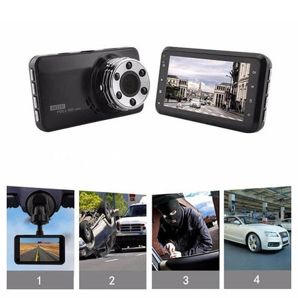 Compact Car Dash Camera with Night Vision Recording Ability showcasing compact dual-screen dashcam, night vision, parking monitoring and collision detection