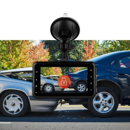Compact Car Dash Camera with Night Vision Recording Ability showing wide-angle crash footage and 24-hour parking monitoring on screen