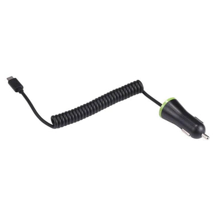 In Car USB C Charger With Stretch Cable For Everyday Charging black coiled 12V car adapter with Type-C plug up to 1.2m