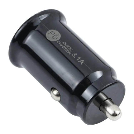 TE-339PD Dual Port Car Charger For Fast USB C Charging — compact black 3.1A PD car charger in cigarette lighter for dual-device fast charging