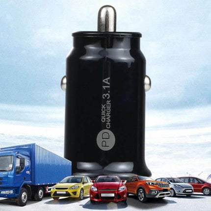 TE-339PD Dual Port Car Charger For Fast USB C Charging - compact black USB-C PD car charger with dual ports for 12–24V vehicles