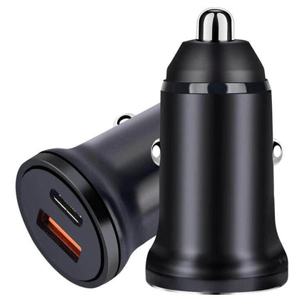 Dual Port Car Charger For Everyday On The Go Compact Travel - compact black 20W PD 3.0 QC 3.0 Type-C dual-port car charger for phones and tablets