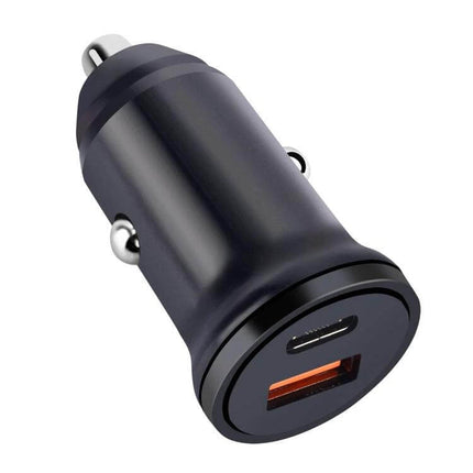 Dual Port Car Charger For Everyday On The Go Compact Travel - compact 20W PD 3.0 QC 3.0 car charger with USB-C and USB-A ports for phones and tablets