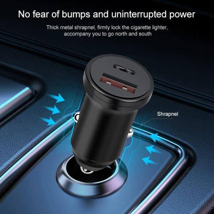 Dual Port Car Charger For Everyday On The Go Compact Travel - compact 20W PD 3.0 QC 3.0 dual-port car charger charging two devices in cigarette lighter