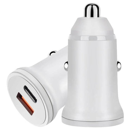 Dual Port Car Charger For Everyday On The Go Compact Travel - 20W PD 3.0 QC 3.0 compact white dual-port USB-C car charger