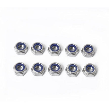 Nylon Insert Lock Nuts Set M3-M10, 304 Stainless Steel - 60pc assortment sample of nylon-insert stainless hex lock nuts with blue inserts