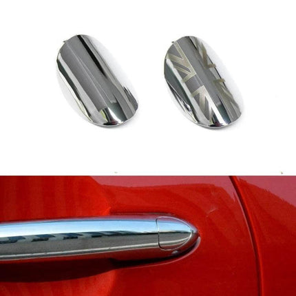 Door Handle Covering Cap For BMW Mini Left Driving chrome ABS+PC replacement cap with Union Jack option fitted on red Mini door