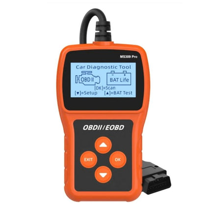 Reliable Tool for Daily Car Maintenance and Checks — orange OBD2 scanner showing battery life and diagnostics, compact handheld car diagnostic tool