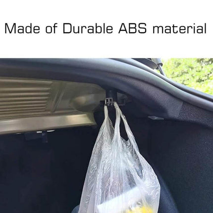 Practical Car Trunk Grocery Bag Hook for Tesla Model 3 hanging bags in trunk, made of durable ABS to keep groceries secure and organized