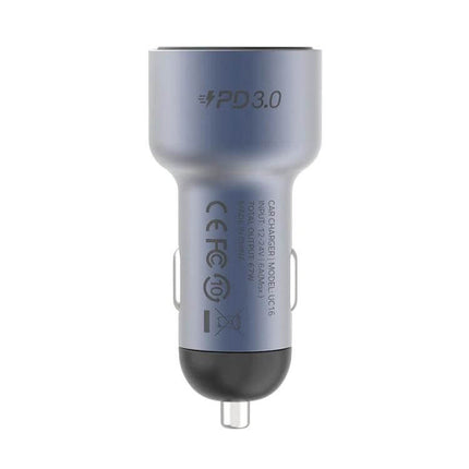 MOMAX Car Charger With Dual USB Ports For Everyday Car Use - compact PD3.0 67W car charger in metallic blue