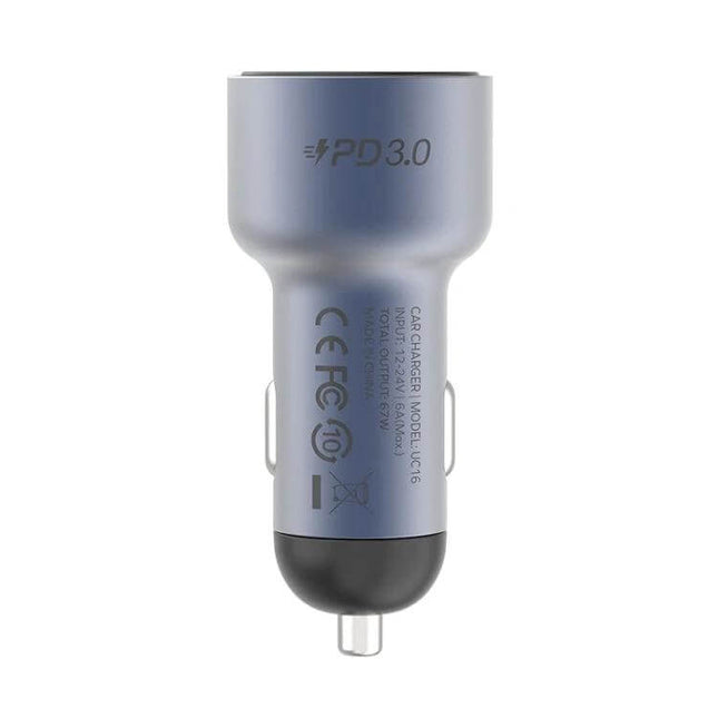 MOMAX Car Charger With Dual USB Ports For Everyday Car Use - compact PD3.0 67W car charger in metallic blue