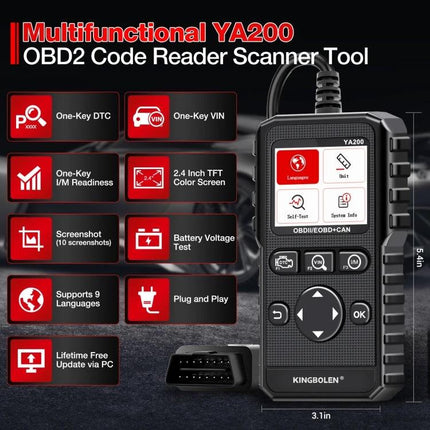 KINGBOLEN YA200 for Routine Vehicle Diagnostics in Daily Drives compact OBD2 scanner reading and clearing codes, live data monitor