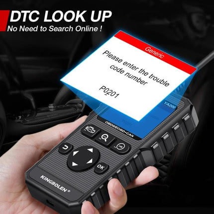 KINGBOLEN YA200 for Routine Vehicle Diagnostics in Daily Drives — handheld OBD2 scanner showing DTC lookup and code P0201