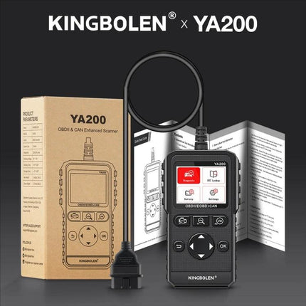 KINGBOLEN YA200 for Routine Vehicle Diagnostics in Daily Drives compact OBD2 scanner image with box, cable and manual