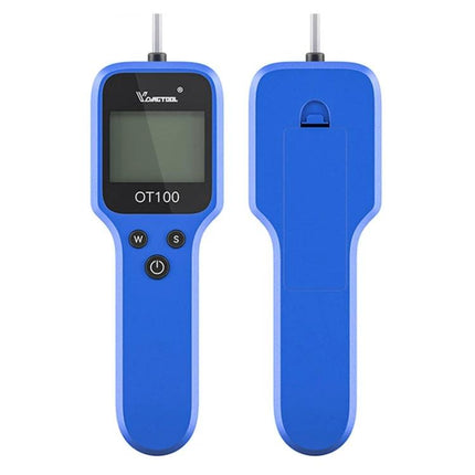 Essential Brake Fluid Quality Checker for Vehicle Safety showing blue handheld probe tester front and back for quick reservoir readings