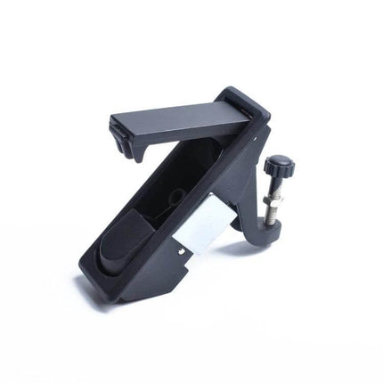 Black Zinc Alloy Adjustable Lever Compression Latch For RVs shown installed on white background, black sand-blasted finish, adjustable lever and push-button actuation