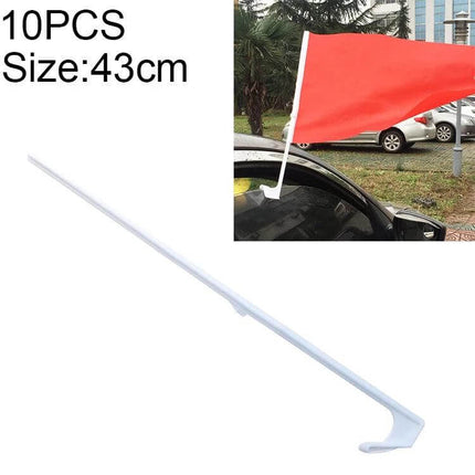 Clip-On Plastic Flagpole for Car Windows, 43cm Length, Pack of 10 - white 43cm clip-on flag pole mounted on car window for parades and events