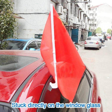 Clip-On Plastic Flagpole for Car Windows, 43cm Length, Pack of 10 attached to car window with red flag