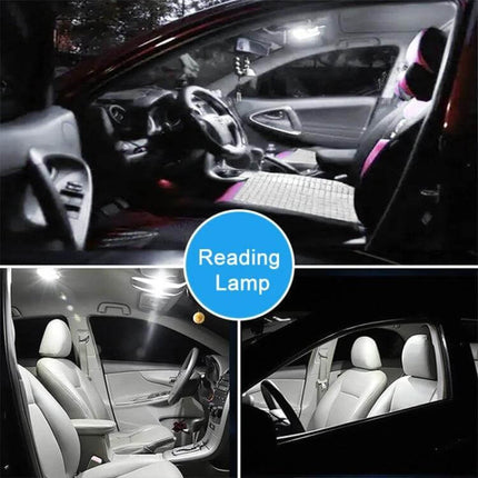 Car Interior LED Reading Light Kit For Cabin Lighting - 10-Pack illuminated car cabin showing bright map and dome lights