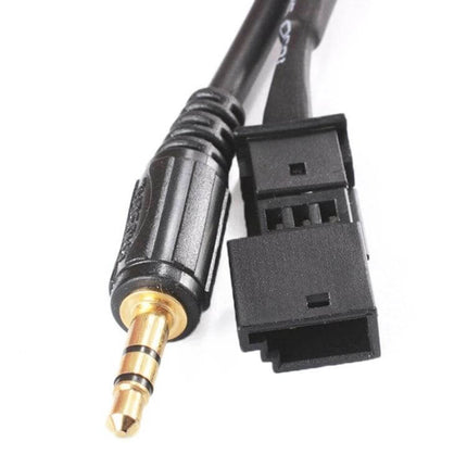 BMW AUX Audio Adapter Cable for Car Stereo Plug and Play – gold 3.5mm jack and OEM CD changer harness for clean Hi‑Fi integration