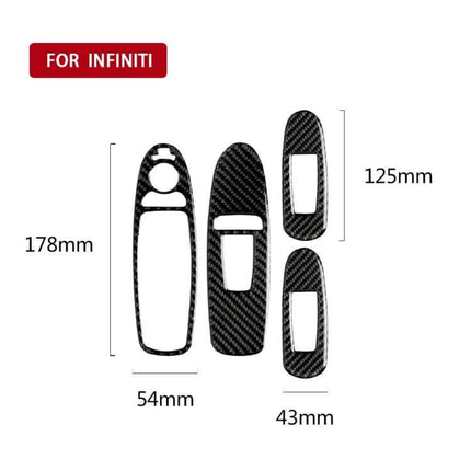 Carbon Fiber Decorative Stickers for Infiniti Q50 Window Lift Panels - carbon fiber pattern set with dimensions 178x54mm and 125x43mm